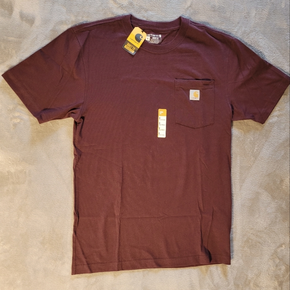 Carhartt Loose Fit Heavyweight Short Sleeve Maroon Pocket T-Shirt, Size S
